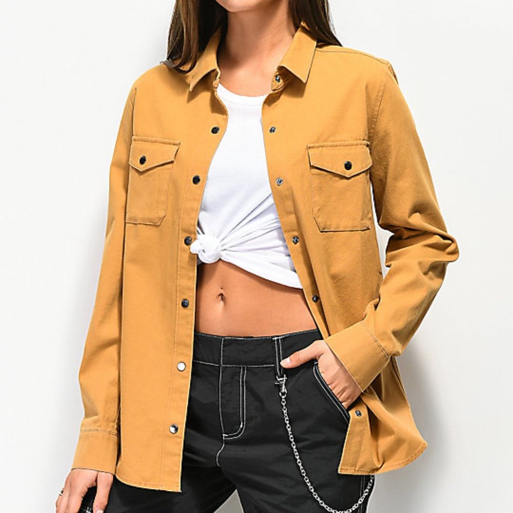 Brown-khaki construction long sleeve button up